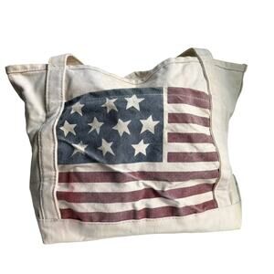 The J. Peterman Co Canvas Tote American Flag Patriotic Bag Broken-in Distressed